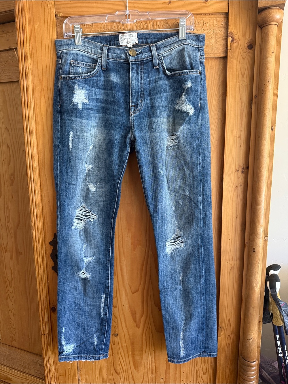 Current/Elliott Distressed Medium Blue Straight Leg Jeans